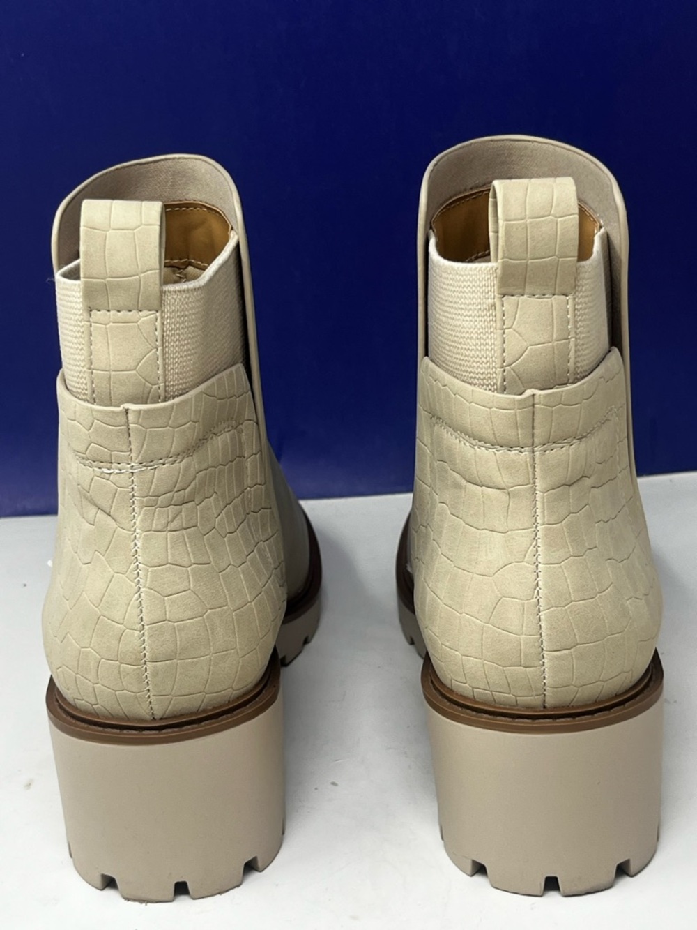 SODA Faux Snakeskin Leather Neutral Beige Wedge Chelsea Boot - Picture 4 of 9